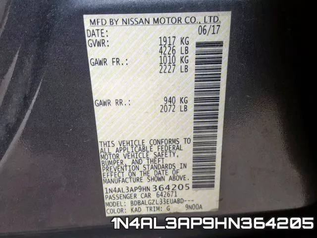 1N4AL3AP9HN364205 фото 2