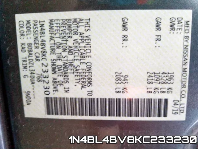 1N4BL4BV8KC233230 фото 2