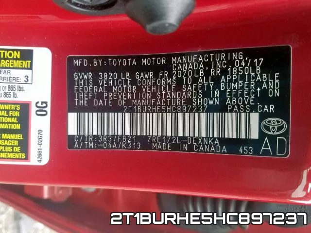2T1BURHE5HC897237 фото 2