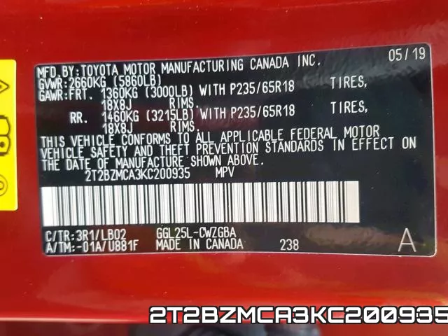 2T2BZMCA3KC200935 фото 2