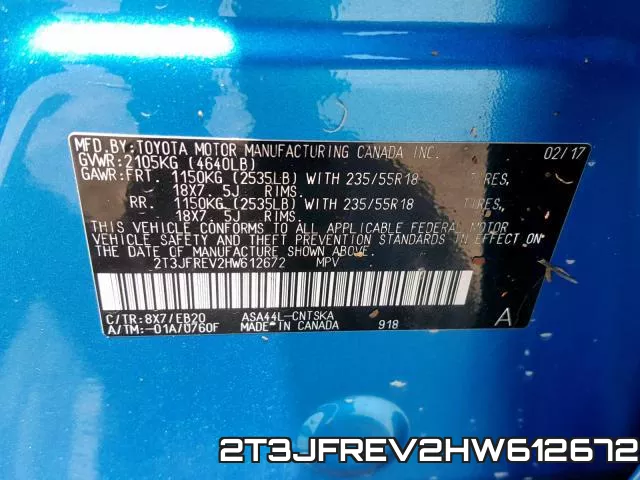2T3JFREV2HW612672 фото 2