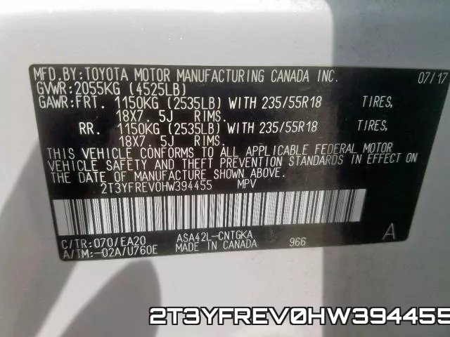 2T3YFREV0HW394455 фото 2