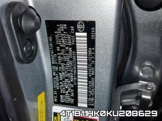 4T1B11HK0KU208629 фото 2