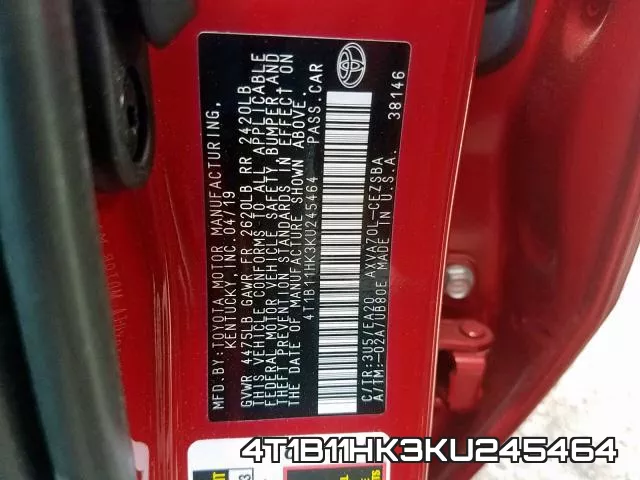 4T1B11HK3KU245464 фото 2