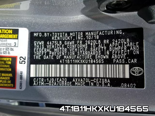 4T1B11HKXKU184565 фото 2