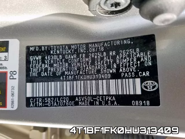 4T1BF1FK0HU313409 фото 2
