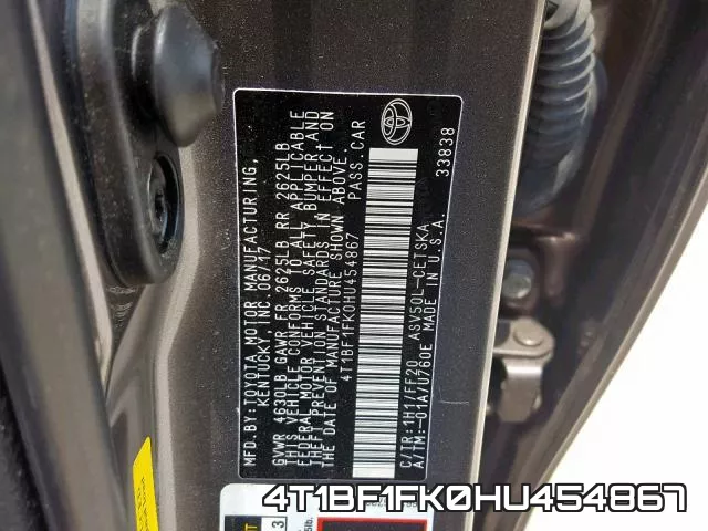4T1BF1FK0HU454867 фото 2