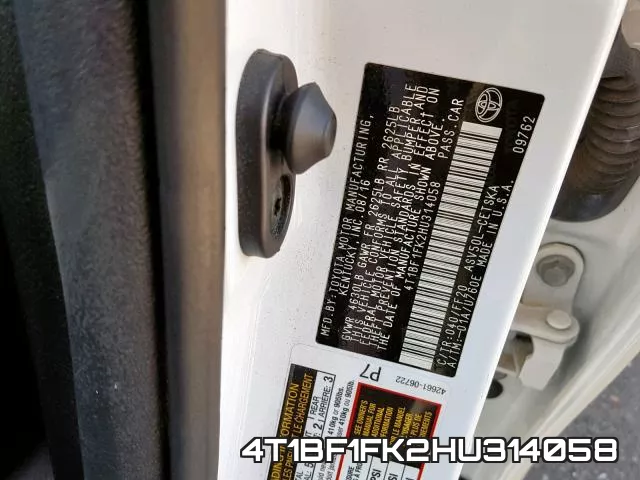 4T1BF1FK2HU314058 фото 2