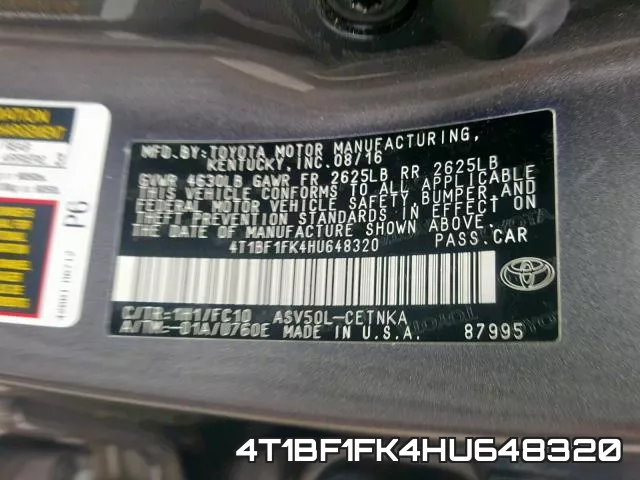 4T1BF1FK4HU648320 фото 2