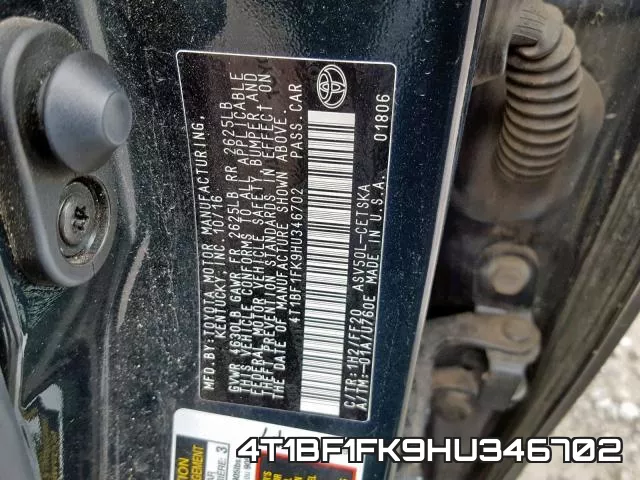 4T1BF1FK9HU346702 фото 2
