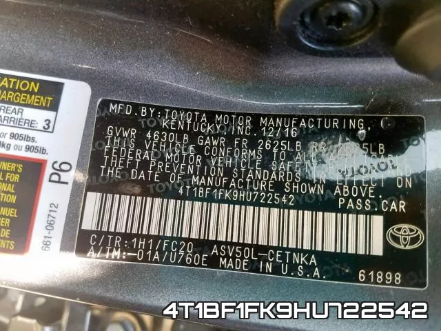 4T1BF1FK9HU722542 фото 2
