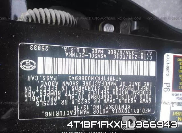 4T1BF1FKXHU366943 фото 10