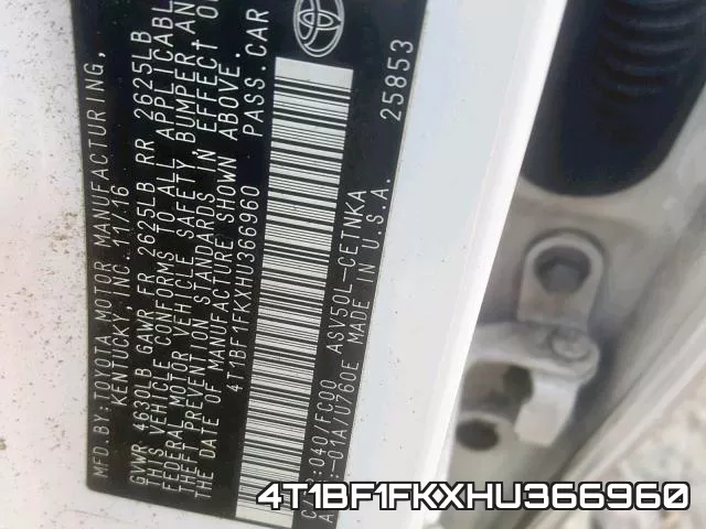 4T1BF1FKXHU366960 фото 2