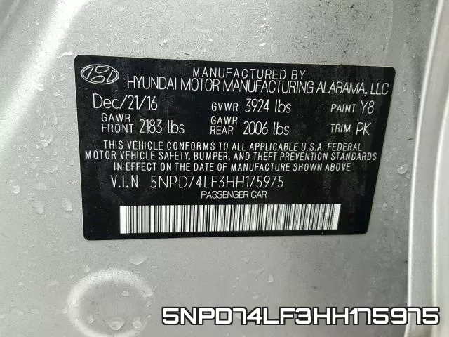 5NPD74LF3HH175975 фото 2