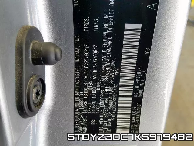 5TDYZ3DC7KS979482 фото 2