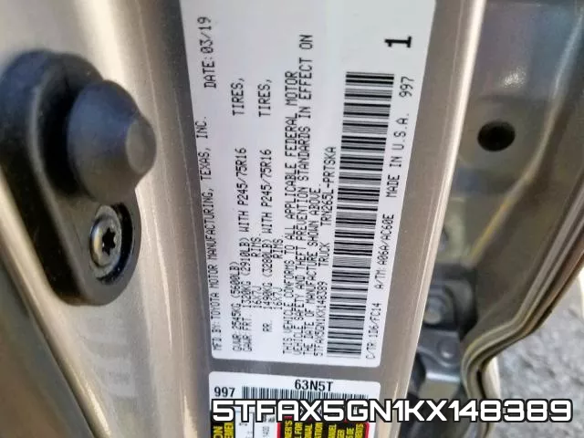 5TFAX5GN1KX148389 фото 2