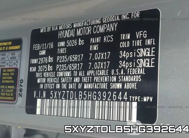 5XYZTDLB5HG392644 фото 10