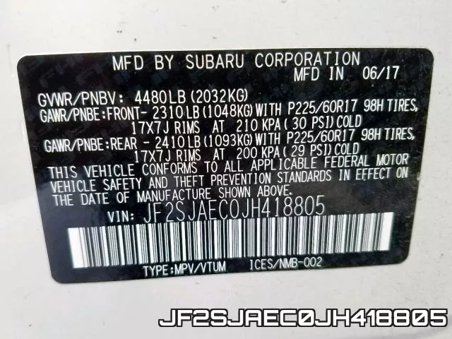 JF2SJAEC0JH418805 фото 2