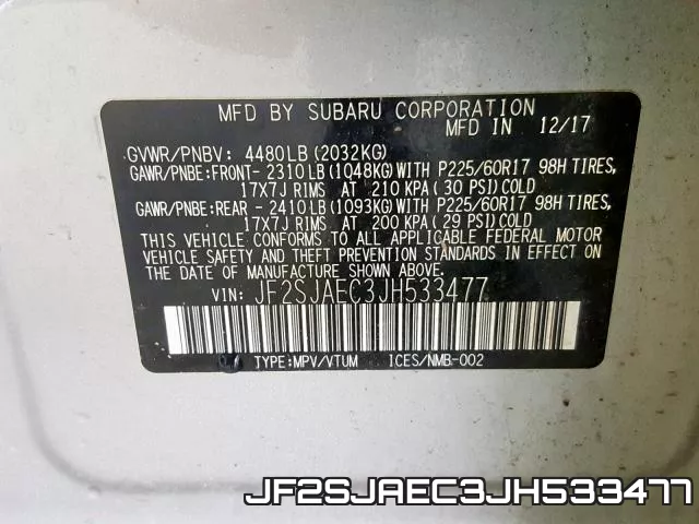 JF2SJAEC3JH533477 фото 2