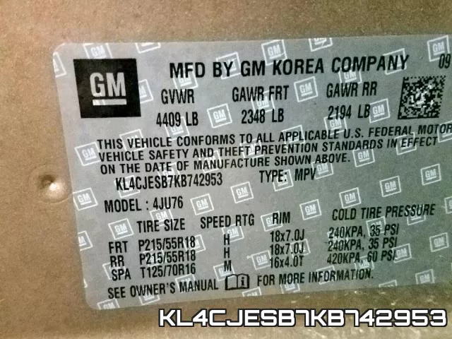 KL4CJESB7KB742953 фото 2