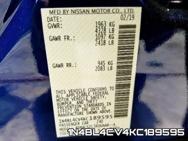 1N4BL4CV4KC189595 фото 2