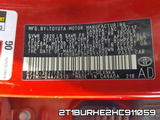 2T1BURHE2HC911059 фото 2