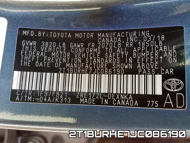 2T1BURHE7JC086190 фото 2