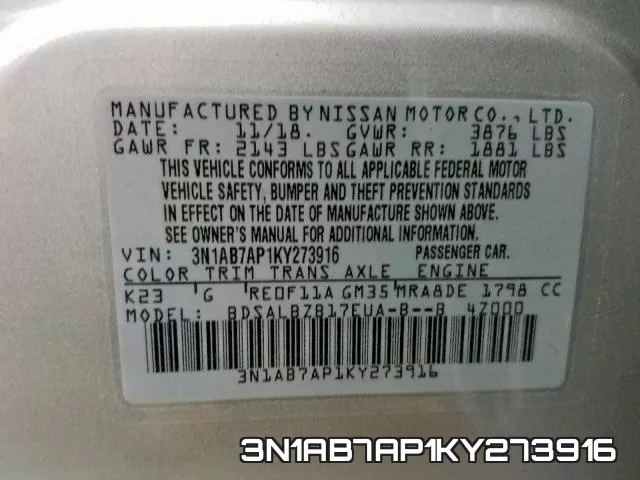 3N1AB7AP1KY273916 фото 2