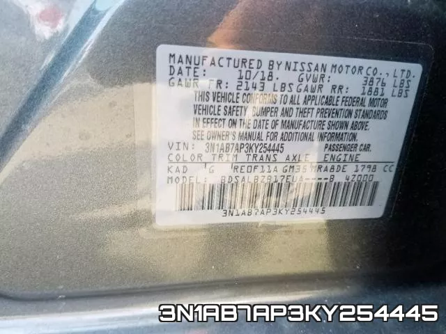 3N1AB7AP3KY254445 фото 2