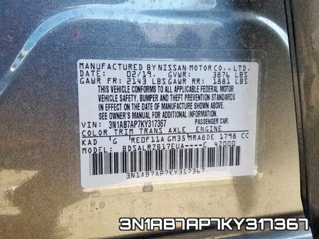 3N1AB7AP7KY317367 фото 2