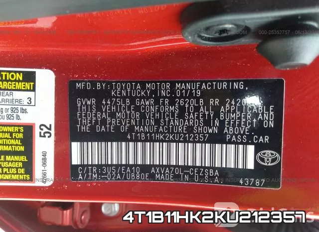 4T1B11HK2KU212357 фото 10