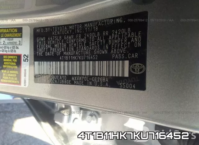4T1B11HK7KU716452 фото 10