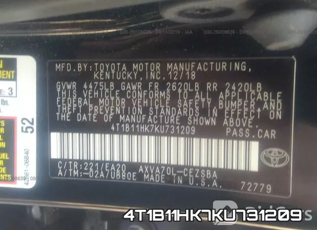 4T1B11HK7KU731209 фото 10