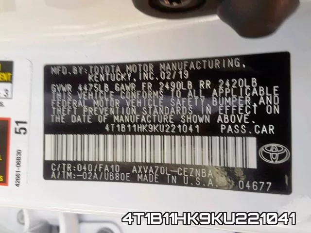 4T1B11HK9KU221041 фото 2