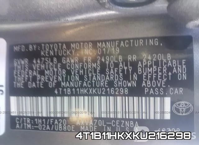4T1B11HKXKU216298 фото 10