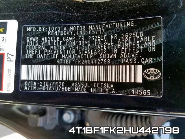 4T1BF1FK2HU442798 фото 2