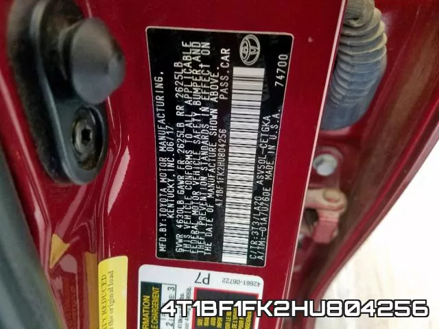 4T1BF1FK2HU804256 фото 2