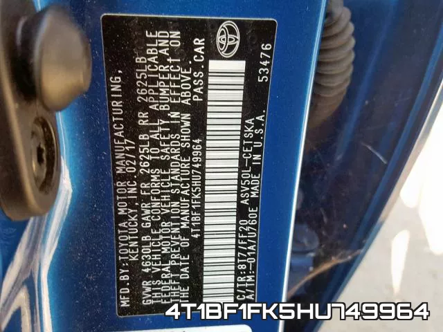 4T1BF1FK5HU749964 фото 2