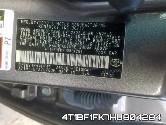 4T1BF1FK7HU804284 фото 2