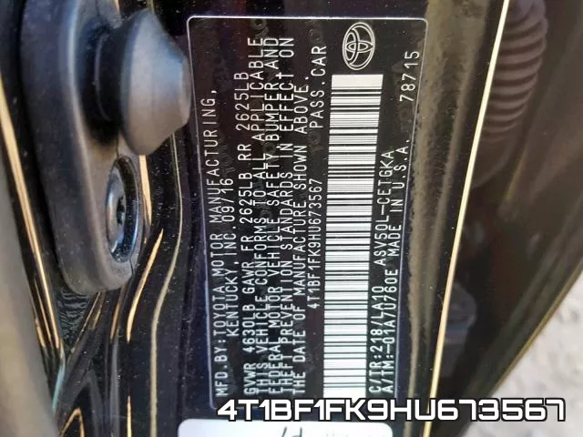 4T1BF1FK9HU673567 фото 2