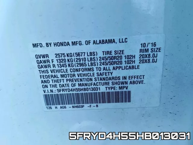 5FRYD4H55HB013031 фото 2