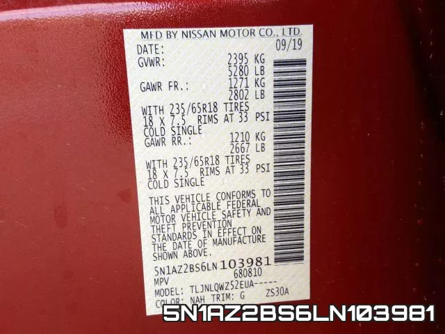 5N1AZ2BS6LN103981 фото 2