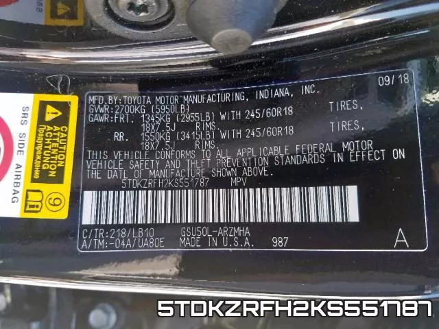 5TDKZRFH2KS551787 фото 2