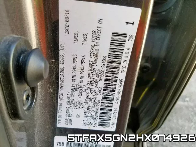 5TFAX5GN2HX074926 фото 2