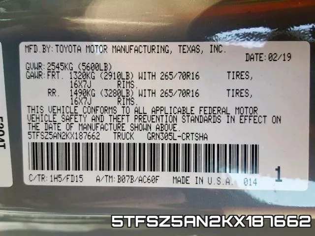 5TFSZ5AN2KX187662 фото 2
