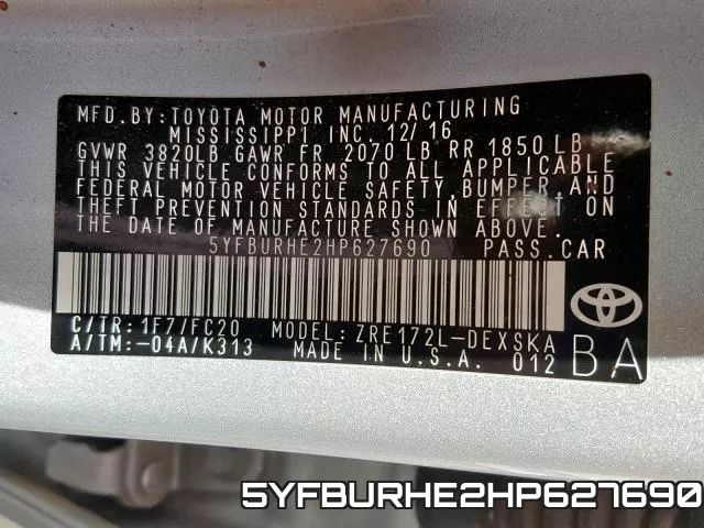 5YFBURHE2HP627690 фото 2