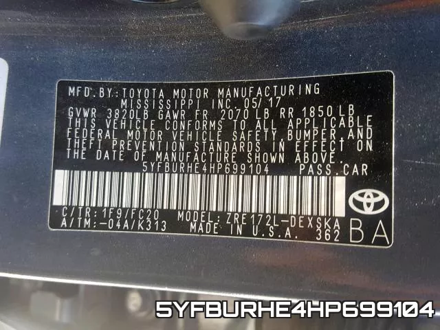 5YFBURHE4HP699104 фото 2