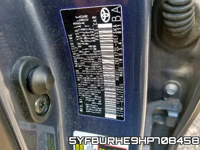 5YFBURHE9HP708458 фото 2