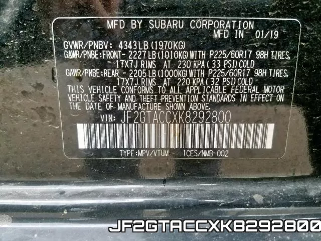 JF2GTACCXK8292800 фото 2