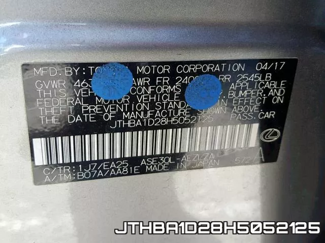 JTHBA1D28H5052125 фото 2